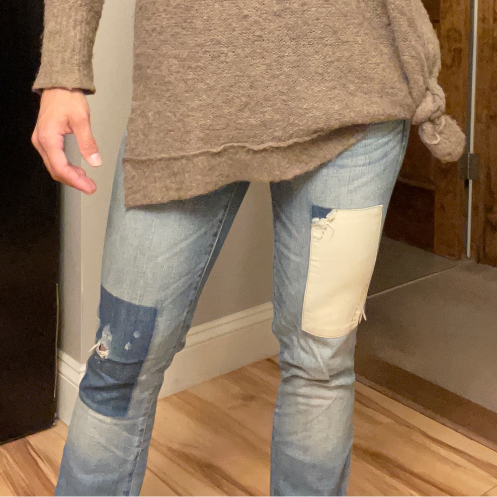 Gap 1969 Real Straight Patch Work Distressed Jeans - image 2